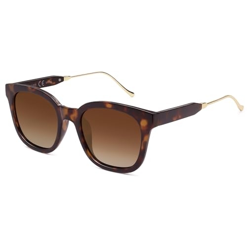 SOJOS Classic Square Polarized Sunglasses Womens Mens Retro Trendy UV400 Sunnies SJ2050 - color: Dark Tortoise/Brown