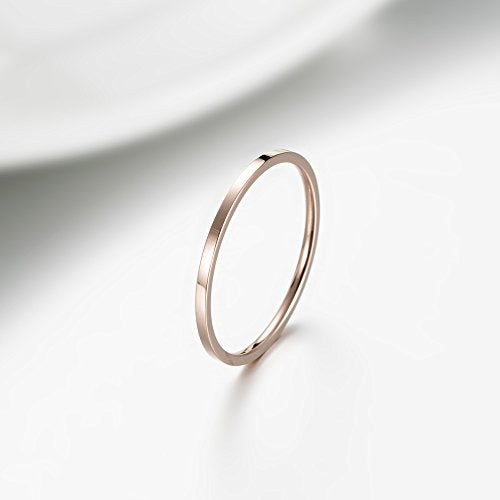 8pcs 1MM Thin Stainless Steel Knuckle Midi Stacking Rings for Women Plain Band Comfort Fit - color: Flat - Rose Gold 8pcs(size 3 to 10)