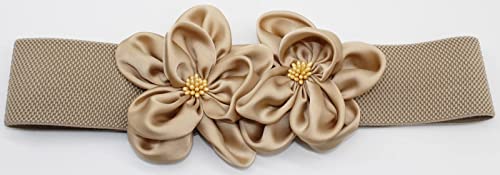 ALAIX Women's Wide Belt Stretchy Chunky Waist Belt Dress Belts Big Flower Cinch Belts Elastic Belts for Women - color: Apricot, size: Fits Waist (25~29 inches)