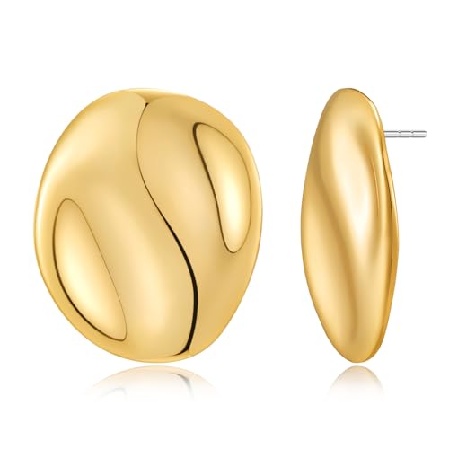 Irregular Gold Stud Earrings for Women Hammered Silver Stud Earrings Statement Geometric Earrings Vintage Gold Earrings - color: 04-Chunky geometric oval earrings