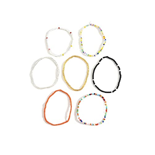 Rrdaily Boho Multilayer Handmade Beaded Anklets for Women,Elastic Adjustable Colorful String Anklets Beach Foot Jewelry (A)