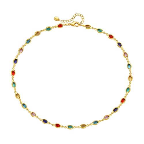 Beaded Choker Necklaces for Women 18k Gold Plated Dainty Gold Choker Necklaces for Women - style: Colorful Oval 27