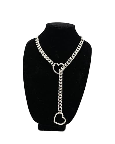 Heart O-ring Slip Chain Necklace For Women, Handmade Punk Gothic Cuban Necklace Jewelry Adjustable Lariat Y-Necklace - color: Silver, size: 24"