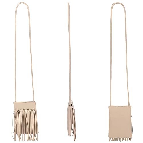 Women Leather Fringe Messenger Bag Mini Hobo Crossbody Tassel Shoulder Bags - color: Khaki