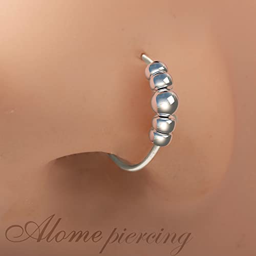 925 Sterling Silver & 14K Gold Filled Nose Ring Hoop Handmade Piercing Jewelry For Women - 24 Gauge 2mm,7mm Tiny Nose Ring with Opal - Gift Ready - color: 5 silver beads