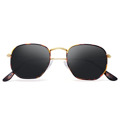 Polarized Sunglasses for Womens Men Trendy Square Hexagonal Flat Mirrored Sun Glasses UV Protection - color: A03-leopard/Grey/Leopard