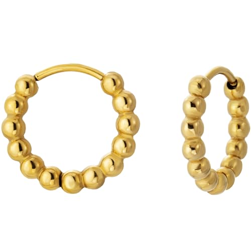 Stainless Steel Hoop Earrings for Women Gold Tone Geometric, Huggie Heart Twisted Minimalist Engraved Designs for Daily Wear - color: Gold_15mm*16mm