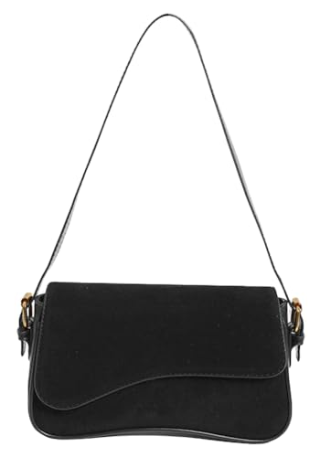 Women's Shoulder Bag Suede Handbag Underarm Purse Tote Bag Brown Suede Purse Y2K Crossbody Bag with Removable Strap - color: Black