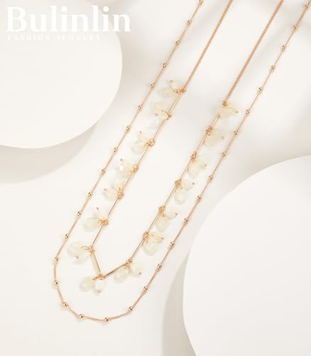 BULINLIN Layered Long Necklaces for Women Long Beaded Chain Necklace CostumeJewelry Mothers Day Gifts for Mom - color: White