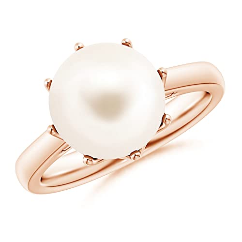 Angara Freshwater Pearl Crown Ring in Silver/14K Solid Gold/Platinum | Freshwater Pearl Solitaire Ring for Women | June Birthstone, Anniversary Jewelry Gift - color: Rose Gold, size: 5.5