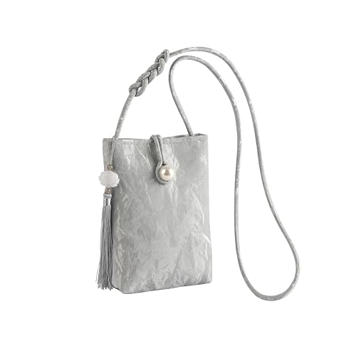 Women Mini Crossbody Bags Small Shoulder Bags CellPhone Purse Tassels Wallet Purse for Women - color: Silver