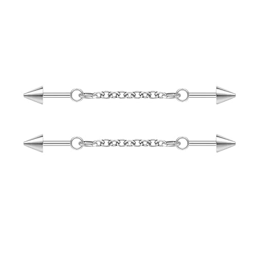 ZS 1 Pair Chain Piercing Jewelry, 16G Surgical Steel Industrial Stud Earring, Dangle Chain Bar Cartilage Helix Piercing for Women Men - color: 2PCS Silver
