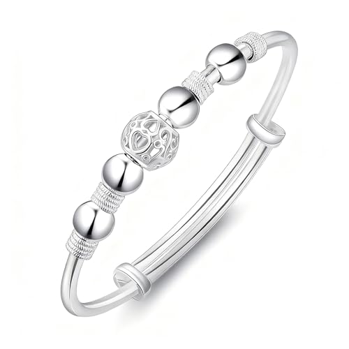 925 Sterling Silver Adjustable Bracelet for Women, Hollow Lantern Bead Design, Sliding Clasp Bangle, Elegant Jewelry Gift for Valentine’s Day, Birthday, Anniversary