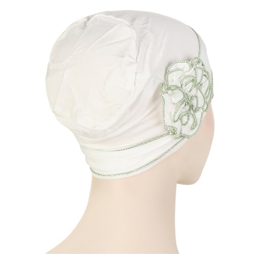 Headwrap Turbans for Women - Twist Soft Floral Solid Caps Pre Tied Chemo Beanies Headwear Hat for Cancer - color: White Green