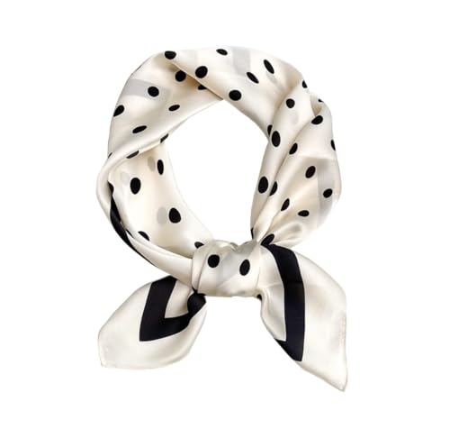 JERLA 100% Pure Mulberry Silk Square Scarf for Hair-27''x27'' Women Men Natural Silk Neckerchief Headscarf - color: Polka Dot Cream White