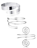 FUNRUN JEWELRY Arm Cuff Upper Arm Band for Women Gold Arm Cuff Bangle Bracelets Adjustable Coil Swirl Armlet ArmBand Jewelry,3-4Pcs - color: A:Silver tone