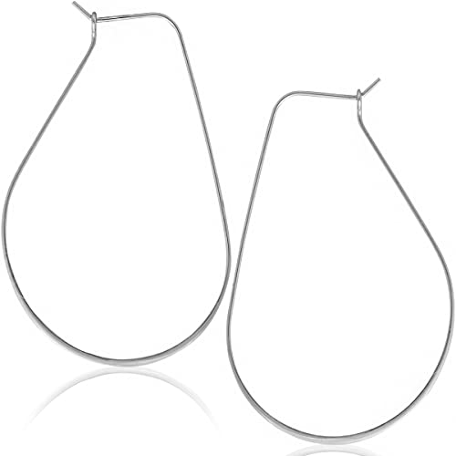 Oval Threader Hoop Earrings for Women - Lightweight Thin Teardrop Earring Hoops - 14k Gold, Rose or 925 Sterling Silver Plated - color: 2.3" inch - 925 Sterling Silver Plated