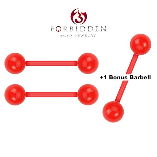 Forbidden Body Jewelry Nipple Rings, Tongue Rings, Nipple Piercing Jewelry, Nipple Jewelry, Flexible Acrylic Barbell Set 14G 16mm (5/8 Inch), 3 Pack - style: Red