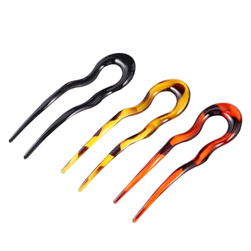 VOSAREA 3 Pcs U-shape Leopard Print Resin Hair Pins Hair Forks Double Prongs for Women Wedding Updo and Daily Styling