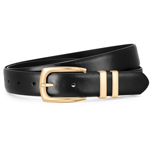 WHIPPY Women's Leather Belts for Jeans Pants Fashion Ladies Belt Gold Buckle Belts for Women - color: 1-black(gold Buckle), size: Fits Waist Size 25"-29"