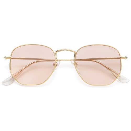 SOJOS Square Polarized Sunglasses for Women Men Small Hexagonal Polygon Shades SJ1072 - color: Light Brown