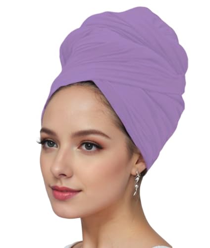 vabovin Head Wraps for Black Women Stretch Jersey Knit Turban Headwrap Solid Color Headscarf Headband Shawl - color: 16- Light Purple