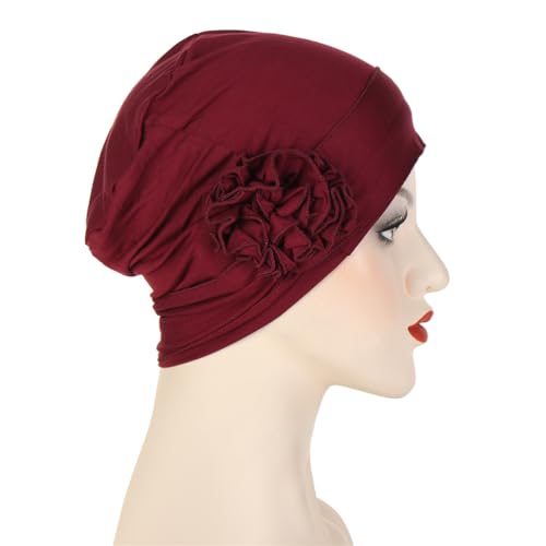 Headwrap Turbans for Women - Twist Soft Floral Solid Caps Pre Tied Chemo Beanies Headwear Hat for Cancer - color: Red
