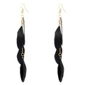 coadipress Boho Piercing Tassel Feather Long Chain Earrings Retro Lightweight Native Feather Dangle Drop Earrings for Women Bohemian Handmade Natural Feathers Earring Jewelry - color: Black