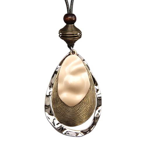Kelake Leather Necklace for Women Men Teen Vinatge Boho Alloy Pendant Choker Jewelry Fashion Sweater Necklaces with Adjustable Genuine Leather Chain - color: Multilayer Alloy Teardrop Pendant