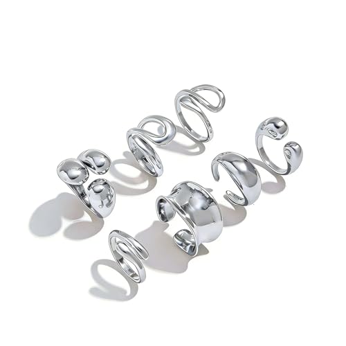Chunky Gold Rings for Women Non Tarnish Silver Chunky Rings Set Adjustable Thick Statement Ring Gold Stackable Ring for Women Trendy Fashion Silver Jewelry - style: Style6