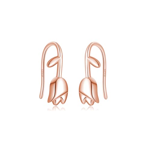 Reffeer Solid 925 Sterling Silver Flower Crawler Cuff Earrings Wraps for Women Teens Tulip Flower Wrap Earrings - color: C-Rose Color