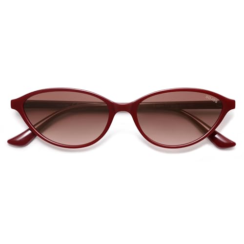 SOJOS Trendy Polarized Oval Sunglasses for Women Retro Chic 90s Shades Lightweight Sunnies SJ2656 - color: Red Frame Red Grading Lens