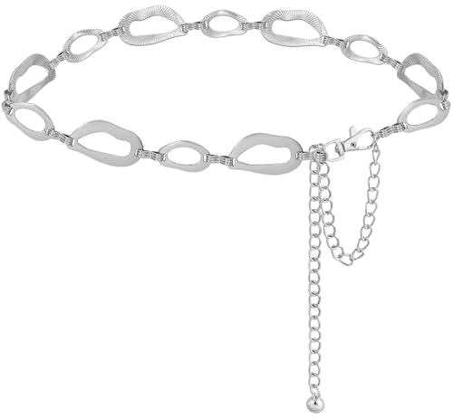 LIMHOO Women's Metal Waist Chain Belts Gold Silver Link Belt for Dresses - color: Square Silver, size: M: Length 120cm/47.2in
