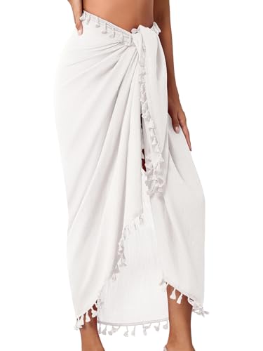 QIANXIZHAN Women's Swimsuit Cover Up,Beach Sarong Wrap Bottom Coverup for Women Short Skirt - color: Tassels White