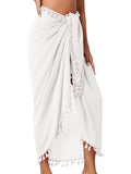QIANXIZHAN Women's Swimsuit Cover Up,Beach Sarong Wrap Bottom Coverup for Women Short Skirt - color: Tassels White
