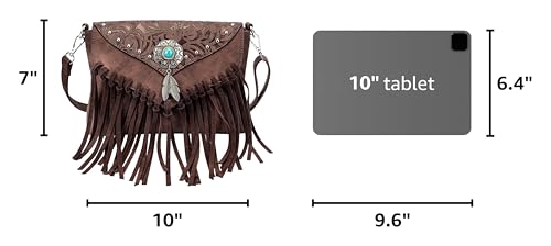 LAVAWA Small Crossbody Bags for Women Crossbody Handbag Fringe Purse Tassel Shoulder Bag Turquoise Concho Wallet - color: Brown