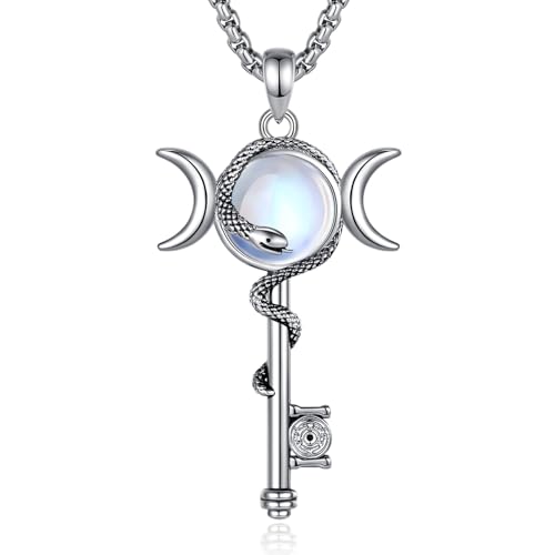 INFUSEU Mystical Hecate Triple Moon Goddess Necklaces, Divine Feminine Protection Gifts - style: Moonstone Hecate Key - Silver