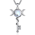 INFUSEU Mystical Hecate Triple Moon Goddess Necklaces, Divine Feminine Protection Gifts - style: Moonstone Hecate Key - Silver
