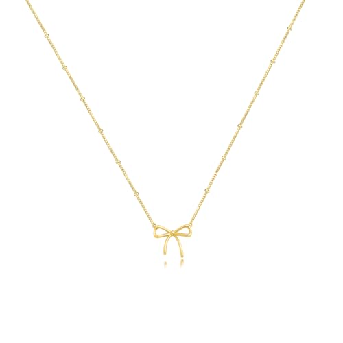 OGD Gold Necklace for Women, Bow Necklace 14K Layered Gold Necklace Dainty Bow Pendant Choker Necklace Trendy Bow Necklace Gold Chain Necklaces for Women Jewelry Gift - color: Beaded Bow-Gold