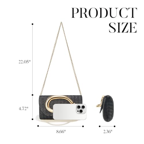 Straw Clutch Purses for Women,Summer Beach Bag,Woven Evening Handbags with Chain,Trendy Metal Handle Purses 2026 - color: Black