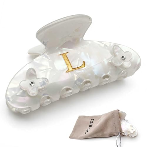 Iridescent Pearl Hair Claw Clip with Butterfly & Initial Charm, Fashionable Acrylic Hair Accessories for Women - color: L