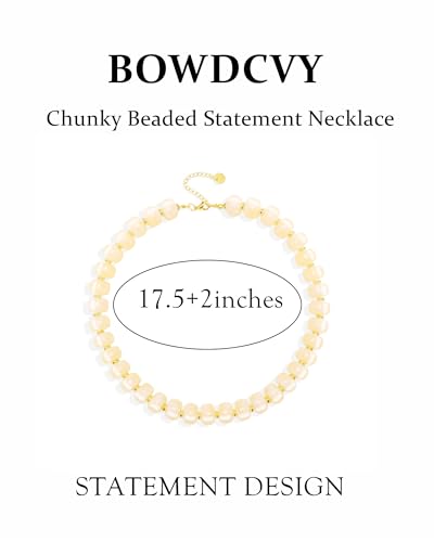 Chunky Beaded Statement Necklace for Women Trendy Colorful Boho Resin Bead Choker Necklaces Summer Handmade Jewelry Gifts Accessories - color: Beige -1