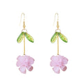 Resin Flower Cluster Ball Dangle Drop Earrings for Women Spring Summer Bohemian Floral Petal with Green Leaf Earrings Vacation Party Jewelry - color: Pink