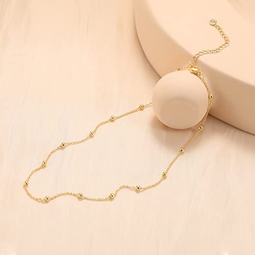 CHESKY 14k Gold Plated/Silver Plated Dainty Necklace for Women, Trendy Satellite Choker Necklace Thin Beaded Layered Choker Necklaces Discs Paperclip Chain Necklaces Womens Simple Jewelry - style: Beaded+Gold