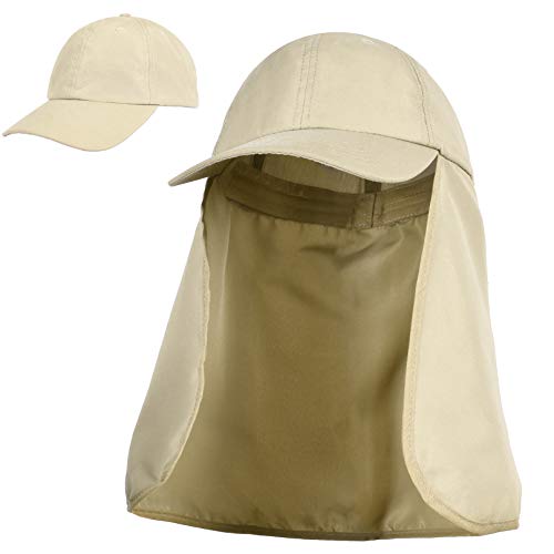 Tirrinia Wide Brim Sun Hat with Neck Flap for Men & Women, Breathable Hiking Fishing Safari Hat, Outdoor UV Protection Cap - color: #3 Tan