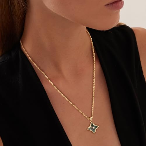 Fettero Gold Clover Necklace for Women Dainty 14K Gold Plated CZ Pendant Necklace Adjustable Chain Choker Charm Colorful Clover Pendant Lucky Necklaces for Women Jewelry - color: Black - mother of pearl