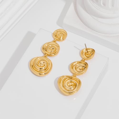 MUYAN Gold and Silver Boho Hammered Dangling Earrings for Women Modern Statement Finish Dangle Drop Earrings Jewelry - color: Boho Spiral
