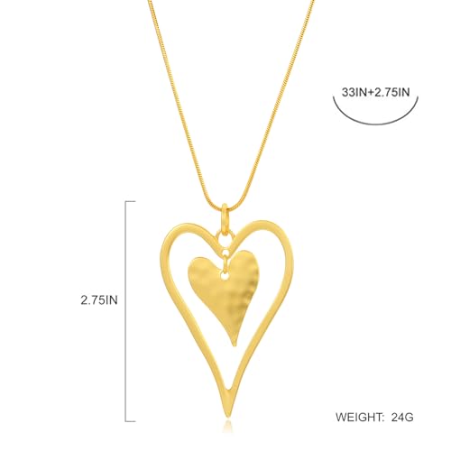 Long Heart Necklace for Women Gold Chain Pendant Y Necklace Set Statement Pendant Chic Jewelry With - color: Gold