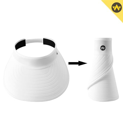 WANDER Sun Visor Hats for Women Wide Brim UV Protection Adjustable Large Golf Beach Cap Packable Travel Sport Visor - color: White