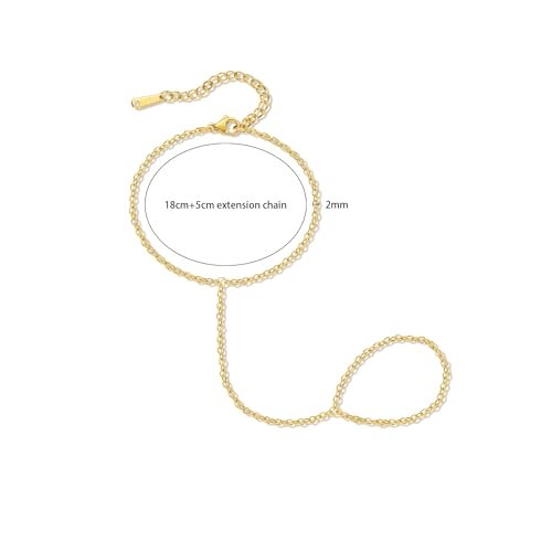 Hand Chain Bracelet Stainless Steel Finger Ring Bracelet Adjustable Gold Plated Hand Chain CZ Stackable Boho Minimalist Jewelry for Women - color: Gold Hand Chain Bracelet AN137G